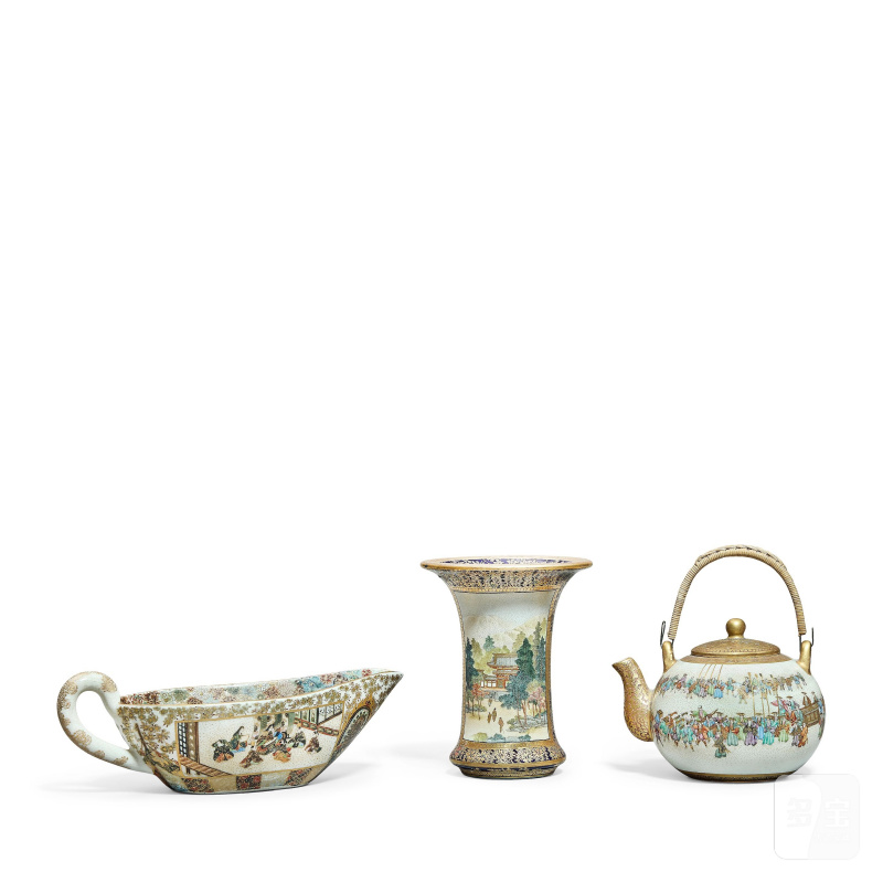 明治時代 薩摩燒器皿三件 | THREE SATSUMA VESSELS - 图5